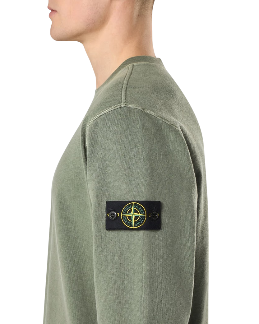 Stone Island 6100020 MALFILE FLEECE 'OLD' EFFECT Crewneck Sweatshirt Musk Green