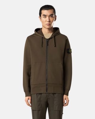 Stone Island 6100042 Organic Cotton Fleece Zip Hoodie Military Green