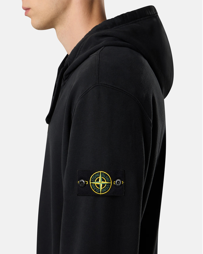 Stone Island 6100067 BRUSHED ORGANIC COTTON FLEECE Zip Hoodie Black