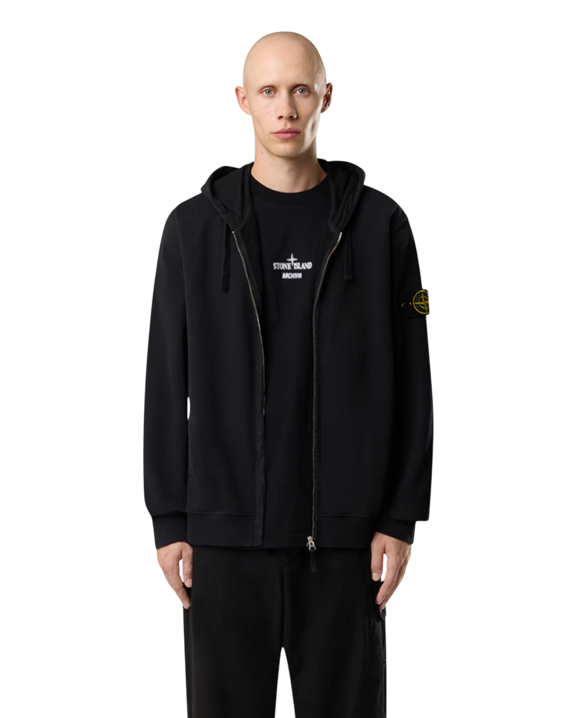 Stone Island 6100067 BRUSHED ORGANIC COTTON FLEECE Zip Hoodie Black