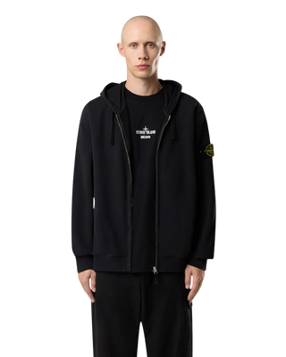 Stone Island 6100067 BRUSHED ORGANIC COTTON FLEECE Zip Hoodie Black