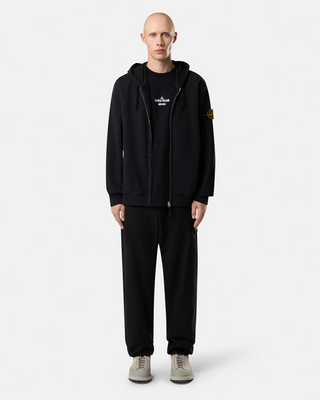 Stone Island 6100067 BRUSHED ORGANIC COTTON FLEECE Zip Hoodie Black
