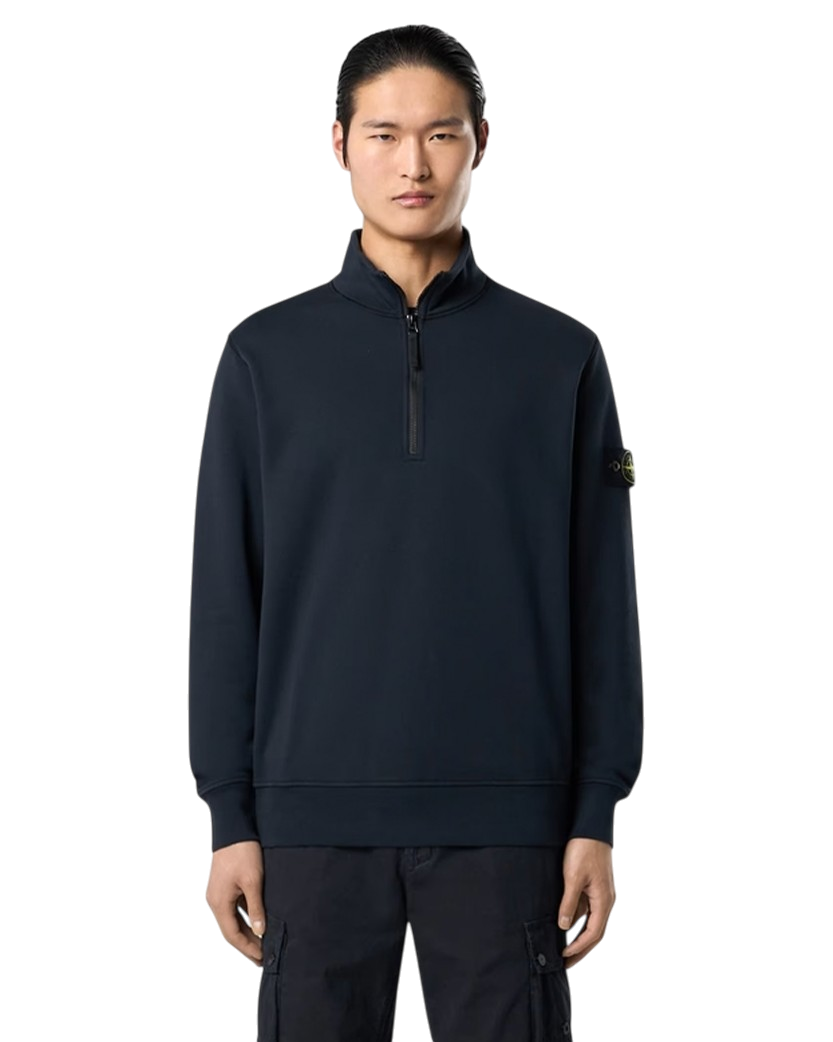 Stone Island 6100070 ORGANIC COTTON FLEECE Half-Zipper Sweatshirt Navy Blue