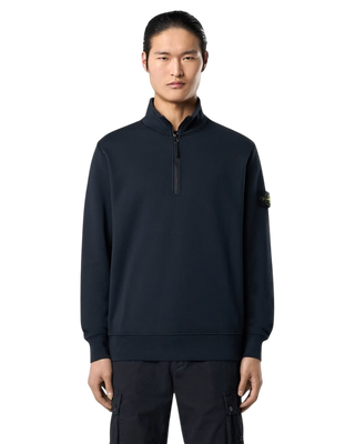 Stone Island 6100070 ORGANIC COTTON FLEECE Half-Zipper Sweatshirt Navy Blue