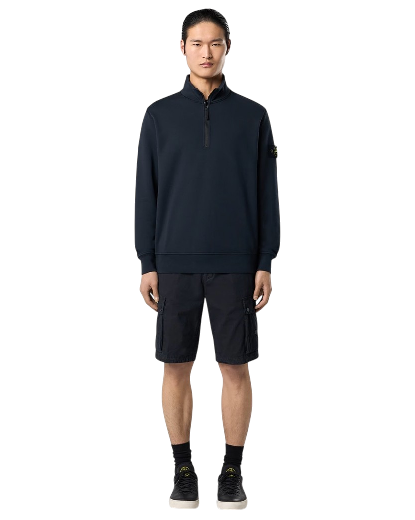 Stone Island 6100070 ORGANIC COTTON FLEECE Half-Zipper Sweatshirt Navy Blue