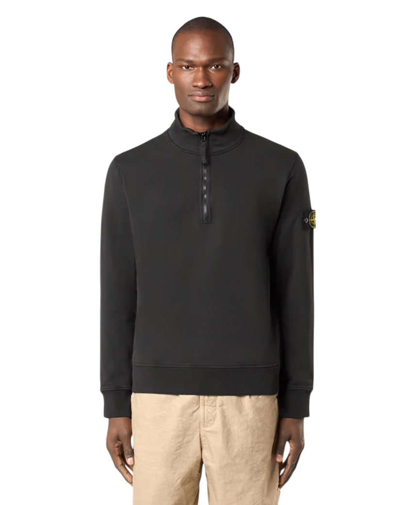 Stone Island 6100619 Organic Cotton Fleece Half-Zipper Sweatshirt Black