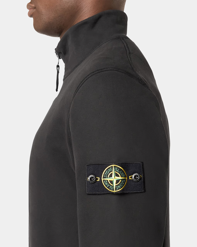Stone Island 6100619 Organic Cotton Fleece Half-Zipper Sweatshirt Black