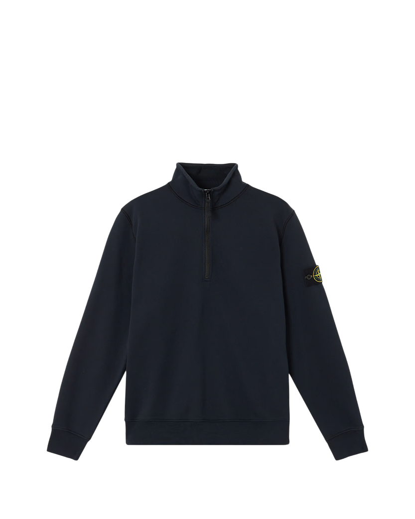 Stone Island 6100619 Organic Cotton Fleece Half-Zipper Sweatshirt Blue