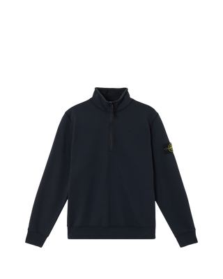 Stone Island 6100619 Organic Cotton Fleece Half-Zipper Sweatshirt Blue
