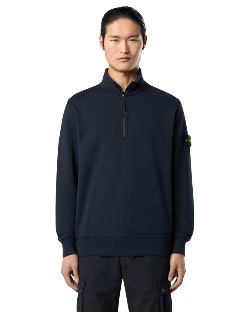Stone Island 6100619 Organic Cotton Fleece Half-Zipper Sweatshirt Blue