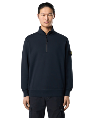 Stone Island 6100619 Organic Cotton Fleece Half-Zipper Sweatshirt Blue