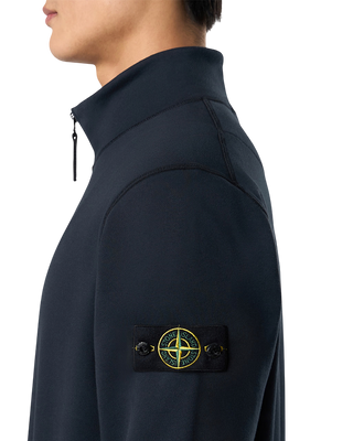 Stone Island 6100619 Organic Cotton Fleece Half-Zipper Sweatshirt Blue