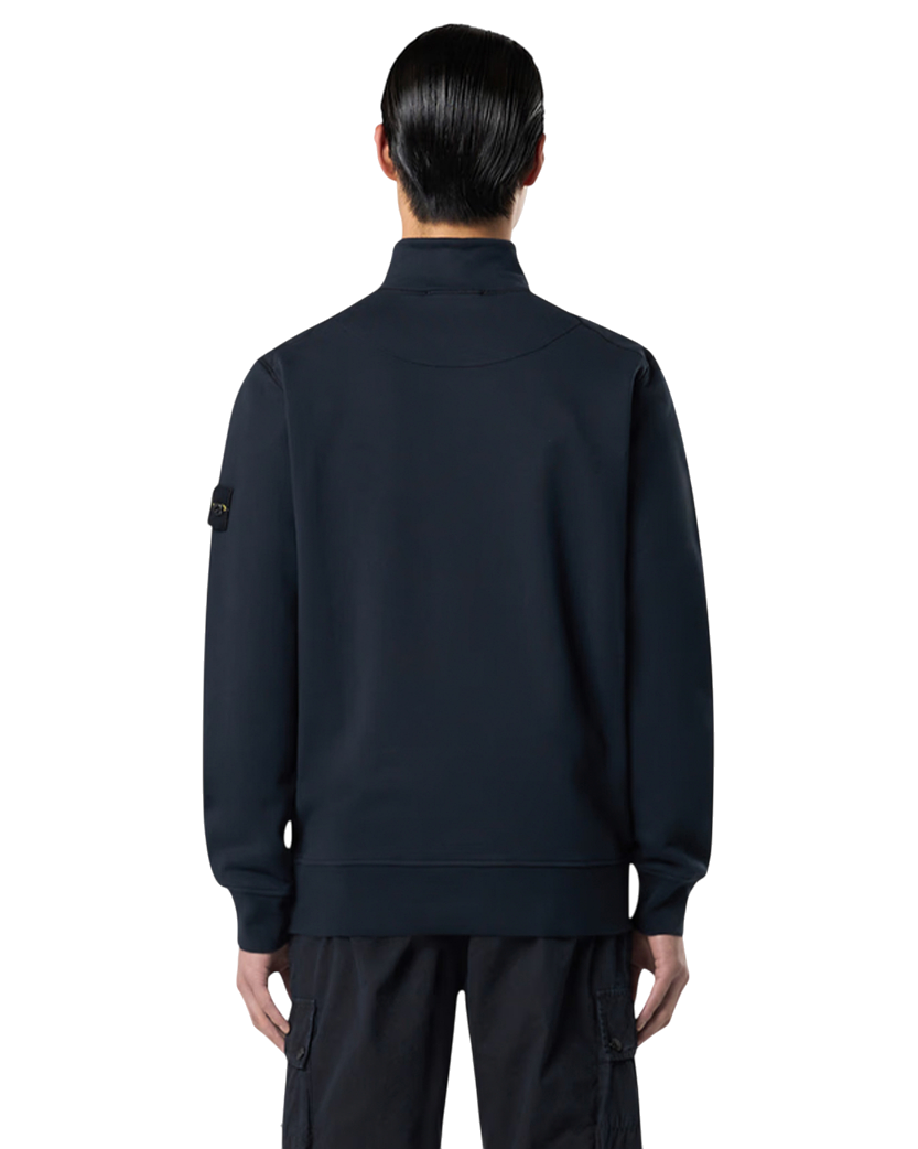 Stone Island 6100619 Organic Cotton Fleece Half-Zipper Sweatshirt Blue