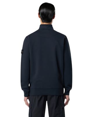 Stone Island 6100619 Organic Cotton Fleece Half-Zipper Sweatshirt Blue