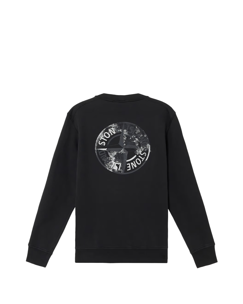 Stone Island 6100665 Cotton Fleece 'Institutional Five' Print Sweatshirt Black