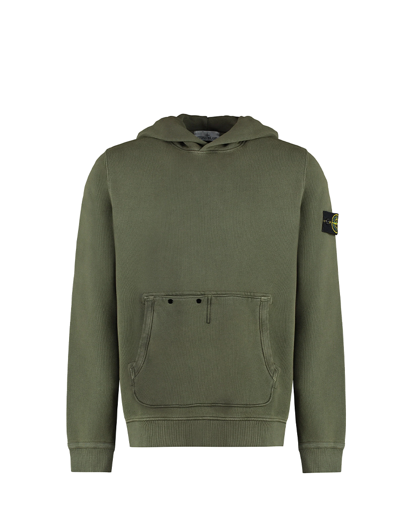 Stone Island 61041 Organic Cotton Diagonal Fleece 'Old' Effect Hoodie Green