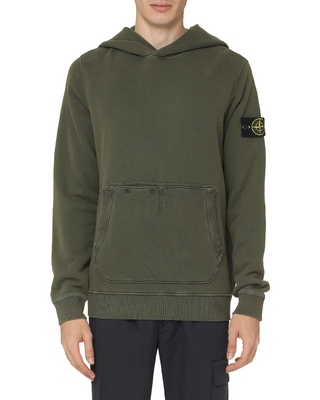 Stone Island 61041 Organic Cotton Diagonal Fleece 'Old' Effect Hoodie Green