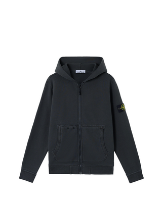 Stone Island 63341 Organic Cotton Diagonal Fleece 'Old' Effect Zipper Hoodie Grey