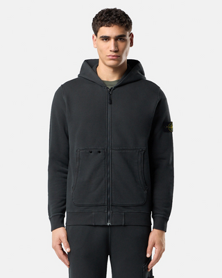 Stone Island 63341 Organic Cotton Diagonal Fleece 'Old' Effect Zipper Hoodie Grey