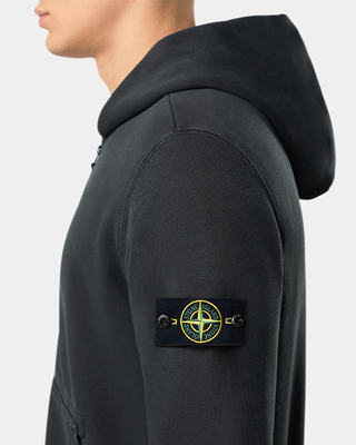 Stone Island 63341 Organic Cotton Diagonal Fleece 'Old' Effect Zipper Hoodie Grey