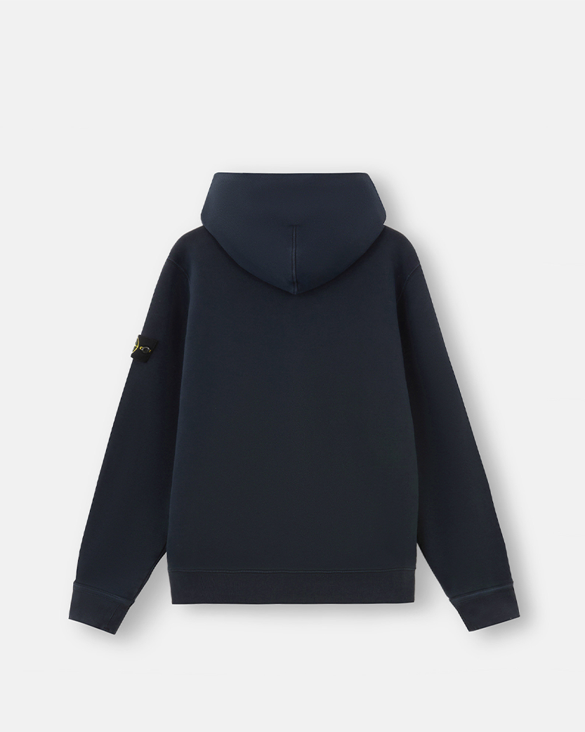 Stone Island 63341 Organic Cotton Diagonal Fleece 'Old' Effect Zipper Hoodie Navy Blue