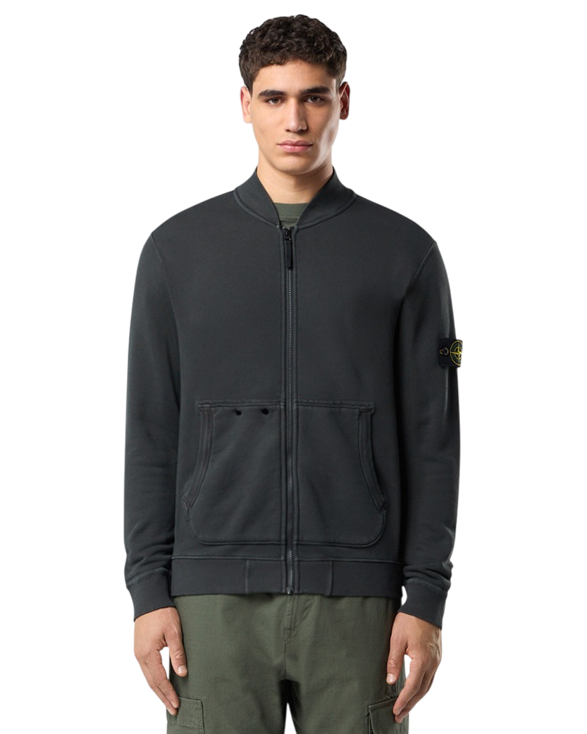 Stone Island 65241 Organic Cotton Diagonal Fleece 'Old' Effect Zip Sweatshirt Grey