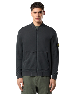 Stone Island 65241 Organic Cotton Diagonal Fleece 'Old' Effect Zip Sweatshirt Grey