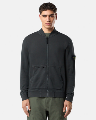 Stone Island 65241 Organic Cotton Diagonal Fleece 'Old' Effect Zip Sweatshirt Grey