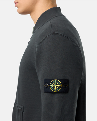 Stone Island 65241 Organic Cotton Diagonal Fleece 'Old' Effect Zip Sweatshirt Grey