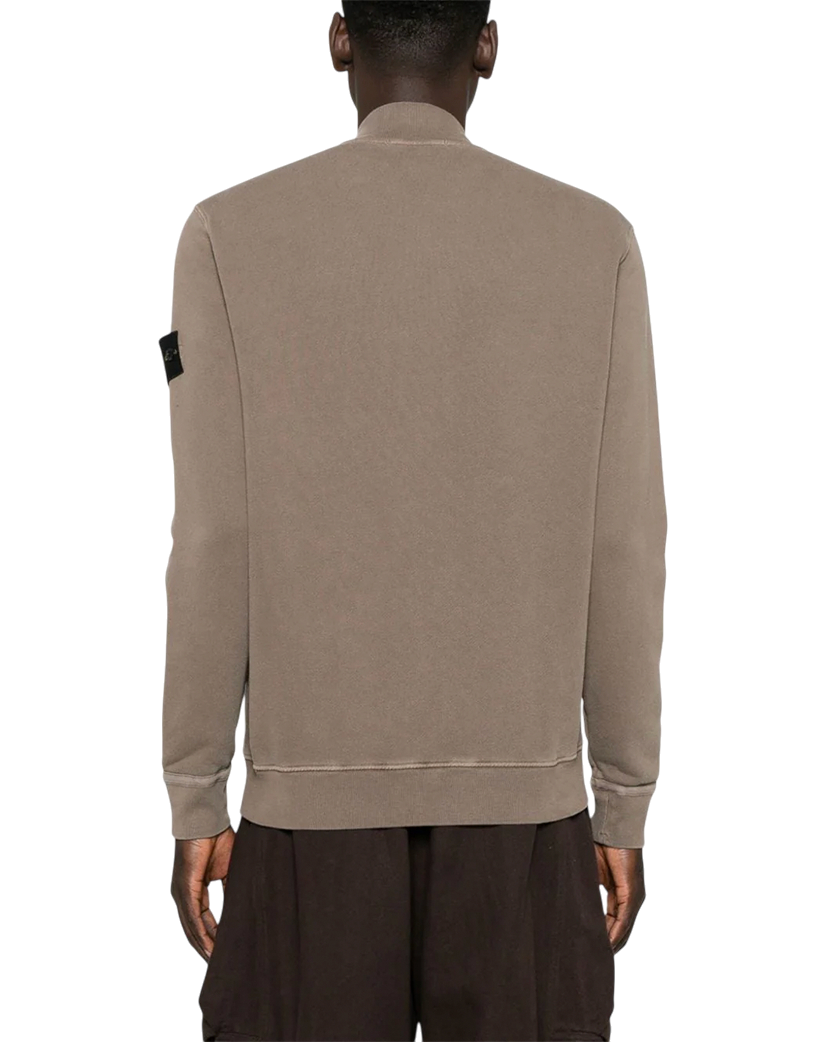 Stone Island 65241 Organic Cotton Diagonal Fleece 'Old' Effect Zip Sweatshirt Hazelnut