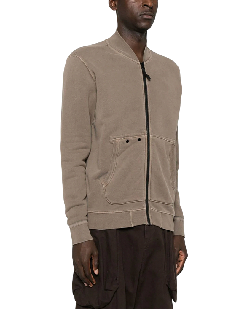 Stone Island 65241 Organic Cotton Diagonal Fleece 'Old' Effect Zip Sweatshirt Hazelnut