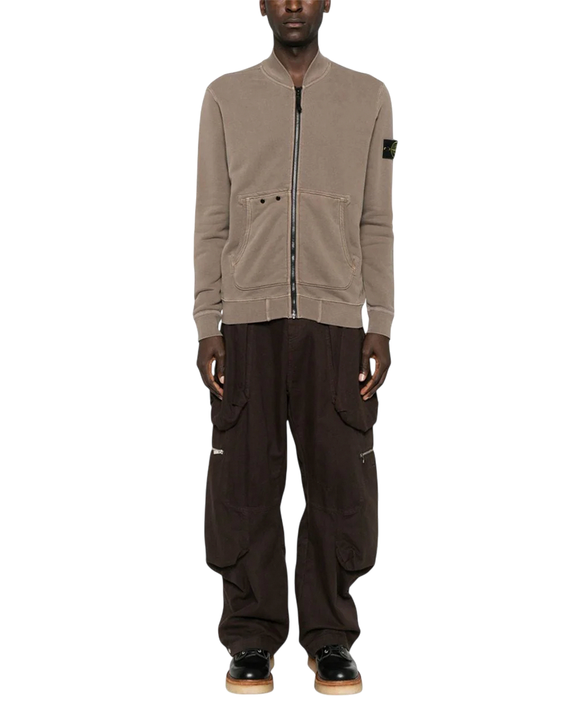 Stone Island 65241 Organic Cotton Diagonal Fleece 'Old' Effect Zip Sweatshirt Hazelnut