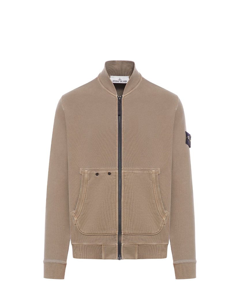 Stone Island 65241 Organic Cotton Diagonal Fleece 'Old' Effect Zip Sweatshirt Hazelnut