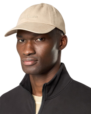 Stone Island 9100002 Brushed Cotton Gabardine Compass Logo Cap Beige