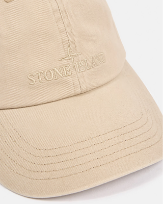 Stone Island 9100002 Brushed Cotton Gabardine Compass Logo Cap Beige