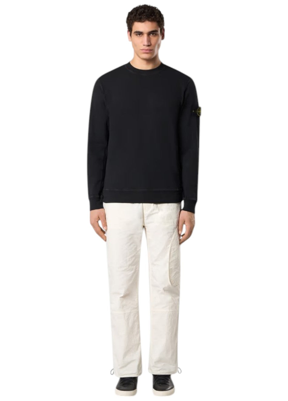 Stone Island 6100020 MALFILE FLEECE 'OLD' EFFECT Crewneck Sweatshirt Black