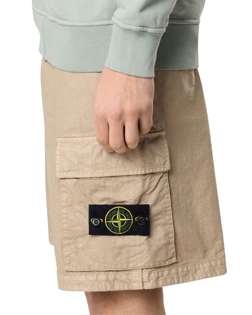 Stone Island L100001 ORGANIC-LOOK NYLON PANAMA-TC Loose Cargo Shorts Desert Beige