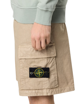 Stone Island L100001 ORGANIC-LOOK NYLON PANAMA-TC Loose Cargo Shorts Desert Beige