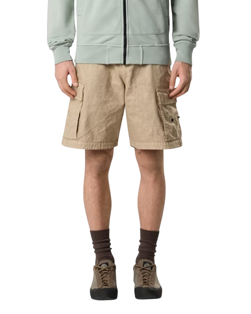 Stone Island L100001 ORGANIC-LOOK NYLON PANAMA-TC Loose Cargo Shorts Desert Beige
