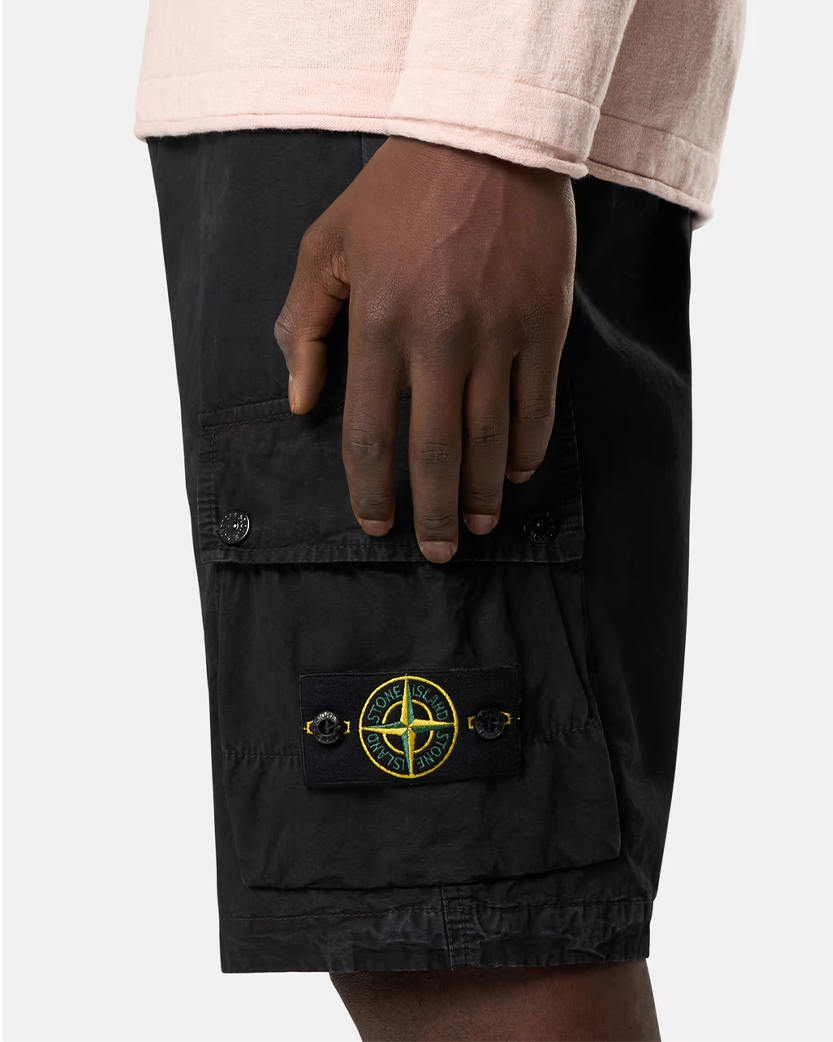 Stone Island L100011 Organic Cotton Canvas 'OLD' Effect Bermuda Shorts Black