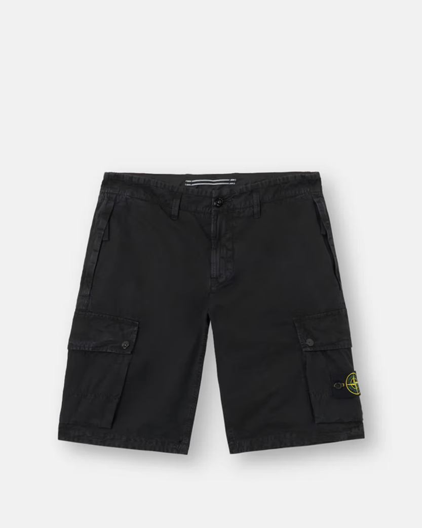Stone Island L100011 Organic Cotton Canvas 'OLD' Effect Bermuda Shorts Black
