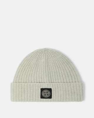 Stone Island N10B5 RWS GEELONG WOOL Beanie with Logo Patch Pearl Grey