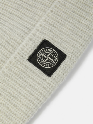 Stone Island N10B5 RWS GEELONG WOOL Beanie with Logo Patch Pearl Grey