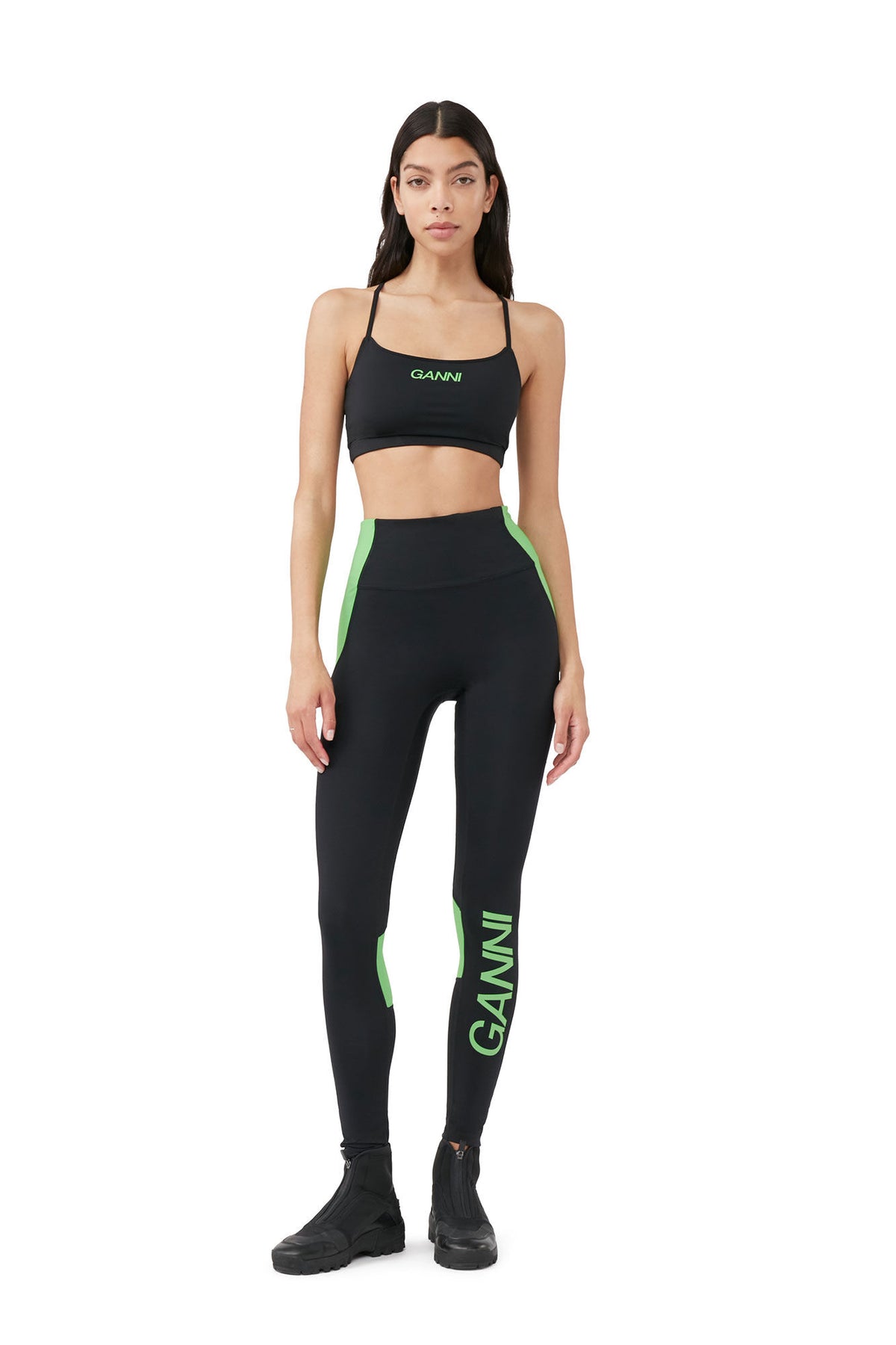 Ganni Logo Print Leggings Black