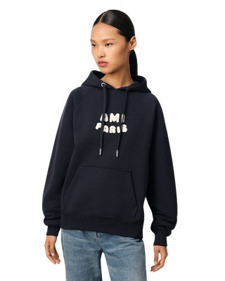 Ami Paris Patch Cotton Hoodie Navy Blue