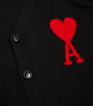 AMI Paris Big Heart Logo Wool Cardigan Black