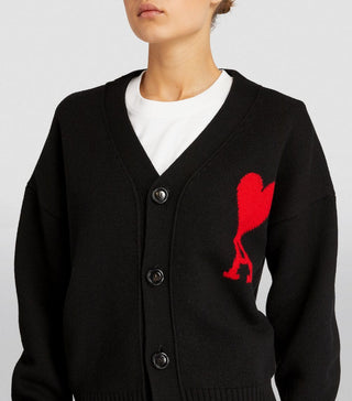 AMI Paris Big Heart Logo Wool Cardigan Black