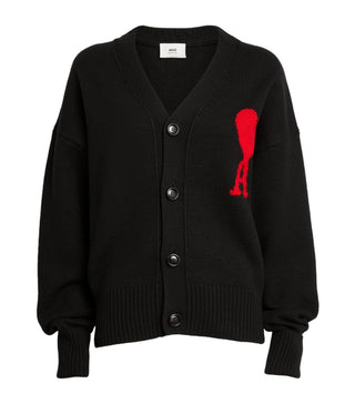 AMI Paris Big Heart Logo Wool Cardigan Black