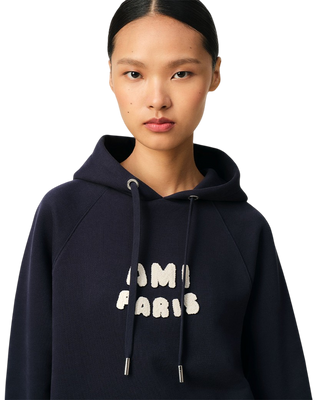 Ami Paris Patch Cotton Hoodie Navy Blue
