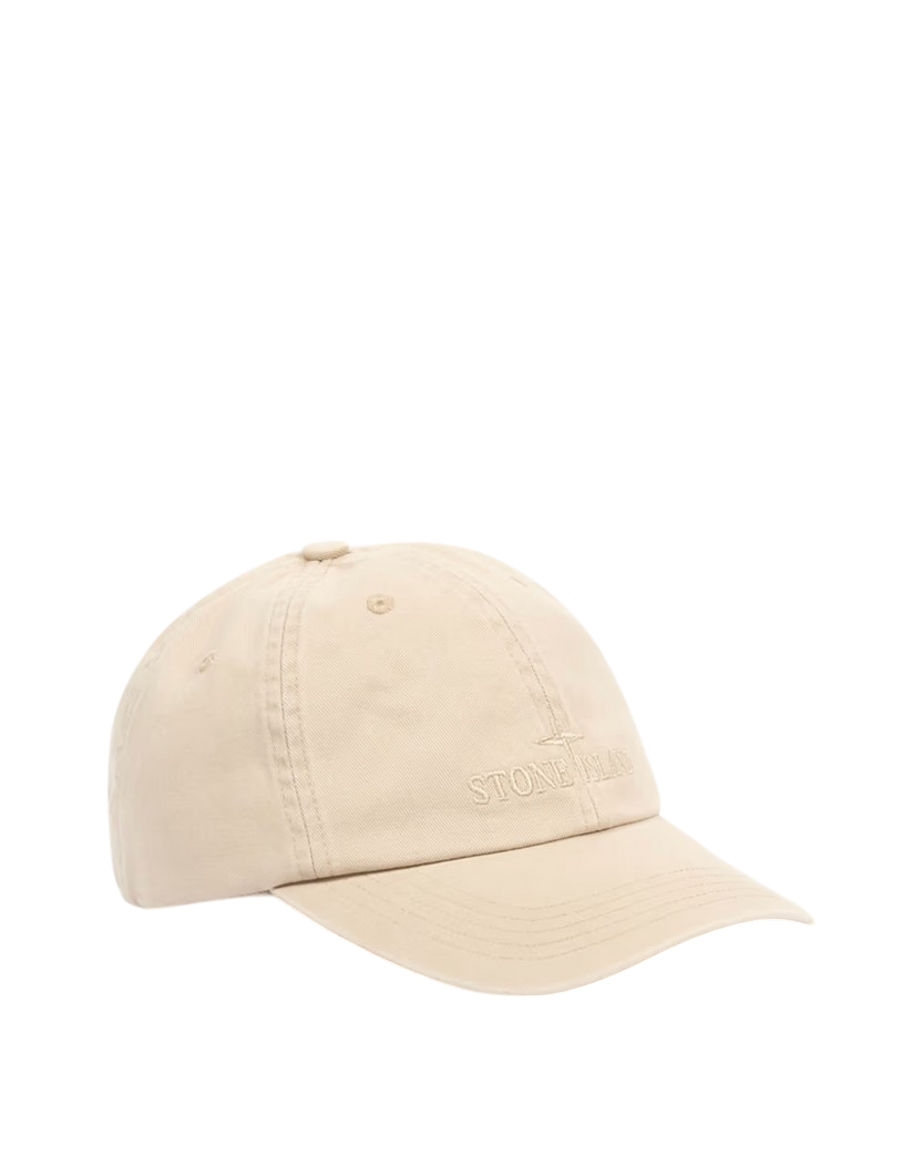 Stone Island 9100002 Brushed Cotton Gabardine Compass Logo Cap Beige